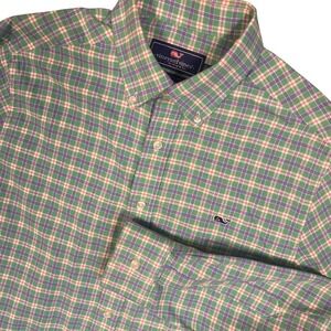 Vineyard Vines Mens Medium Slim Fit Flannel‎ Whale Shirt Plaid Green Purple